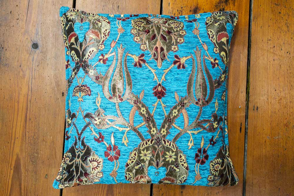 Small Turquoise Ottoman Turkish Tulip Cushion Cover 44x44cm